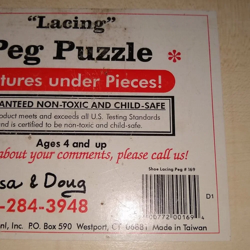 Melissa & Doug Wooden Peg Puzzles: Shoes lacing , Hands counting. Vintage